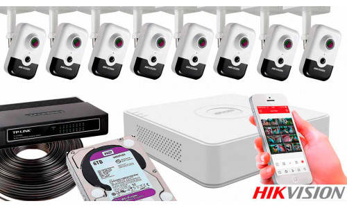 Комплект видеонаблюдения на 8 камер для помещения со звуком 4mp IP